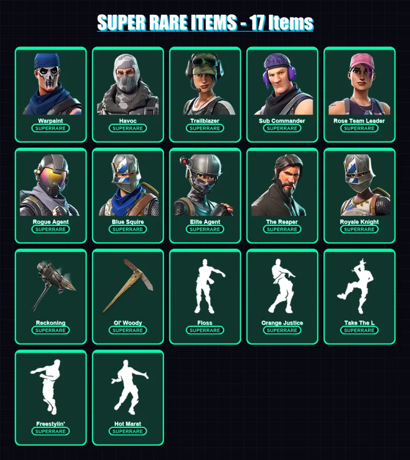 [PC/XBOX] | Warpaint | Havoc | Trailblazer | Sub Commander | Rose Team Leader | 76 skin | 53 pickaxe | 65 emote | 54 glider | Lv694