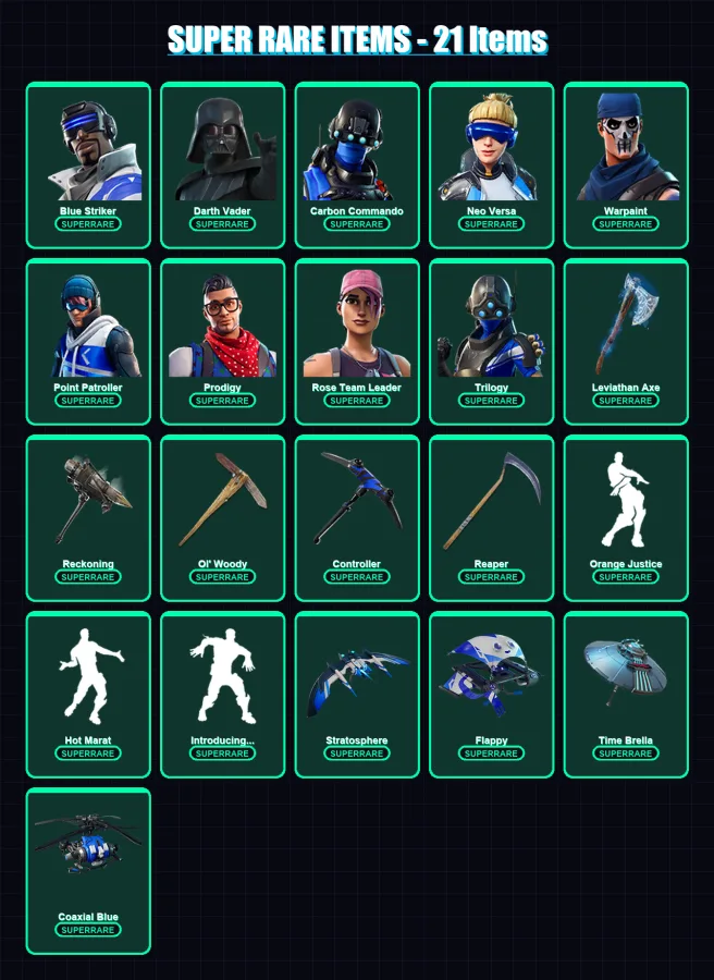 [PC/XBOX] | Blue Striker | Darth Vader | Carbon Commando | Neo Versa | Warpaint | 335 skin | 322 pickaxe | 235 emote | 239 glider | Lv3676
