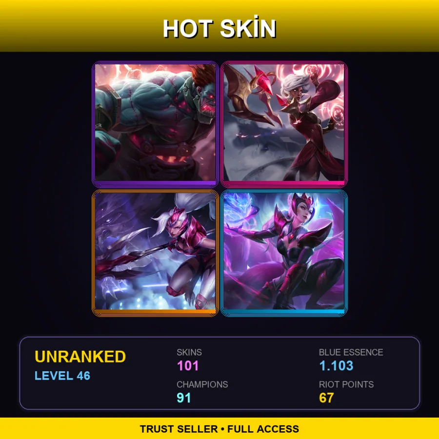 BR | Lv46 | Unranked | 101 Skin | 91 Champ — LoL account