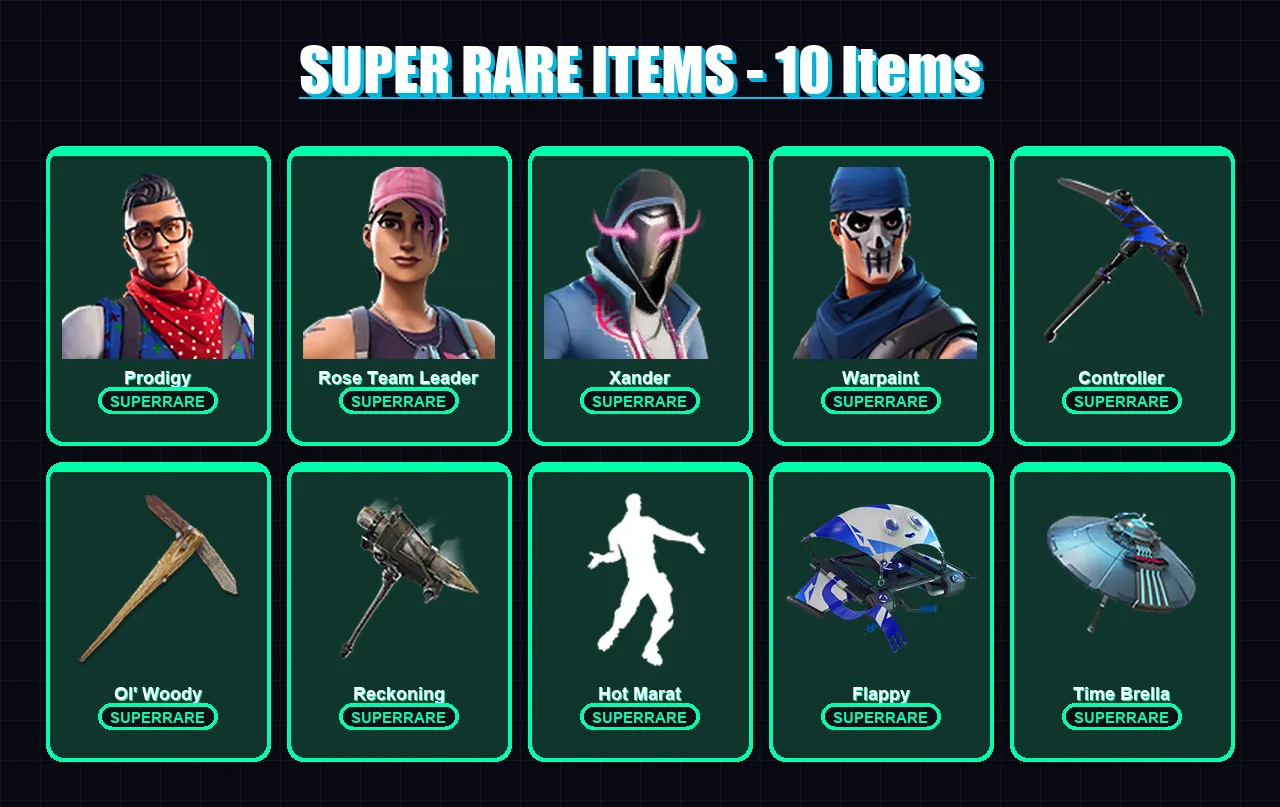[PS4/PS5/XBOX/PC] | Prodigy | Rose Team Leader | Xander | Warpaint | Fallen Love Ranger | 231 skin | 233 pickaxe | 222 emote | 141 glider | Lv1876
