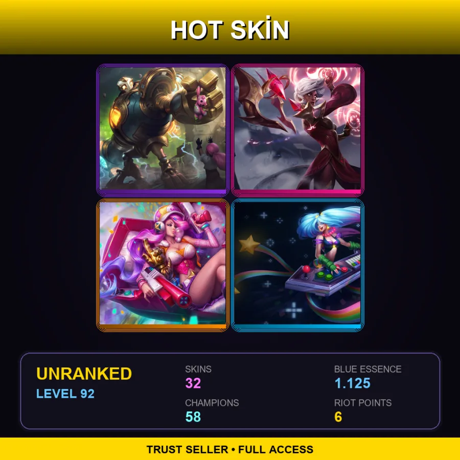 EUNE | Lv92 | Unranked | 32 Skin | 58 Champ — Battle Queen Qiyana