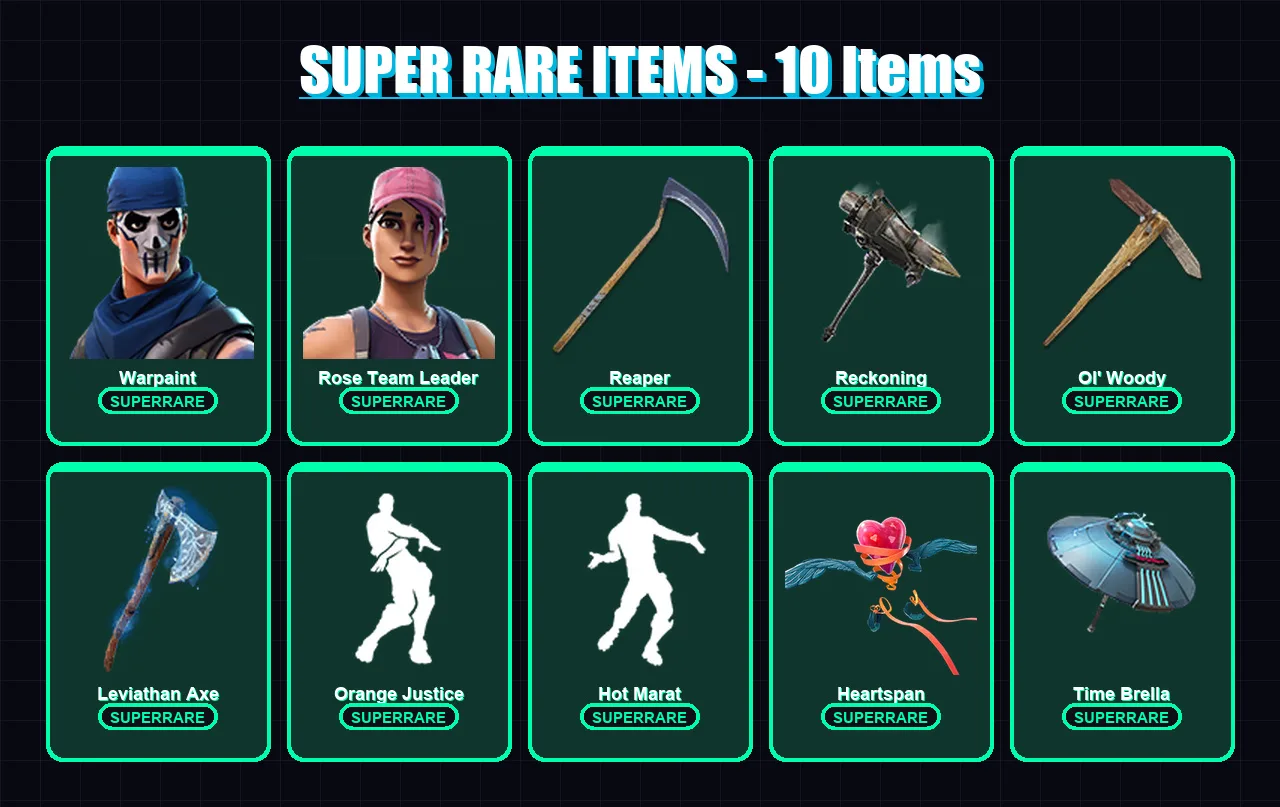 [PC/XBOX/PSN] | Warpaint | Rose Team Leader | Raz | Zenith | Blackheart | 194 skin | 163 pickaxe | 111 emote | 135 glider | Lv1739