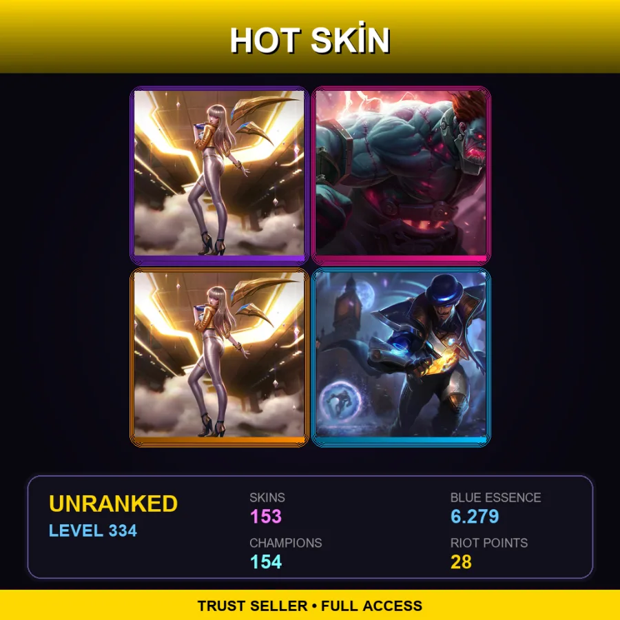 EUW | Lv334 | Unranked | 153 Skin | 154 Champ — LoL account