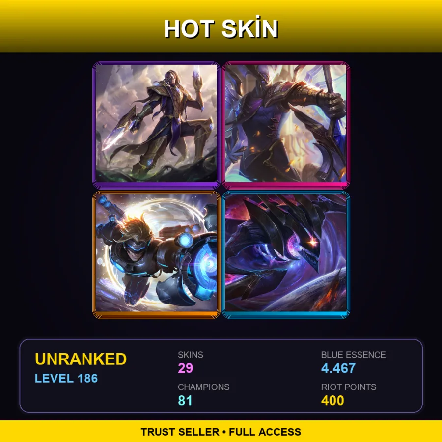 LAN | Lv186 | Unranked | 29 Skin | 81 Champ — LoL account