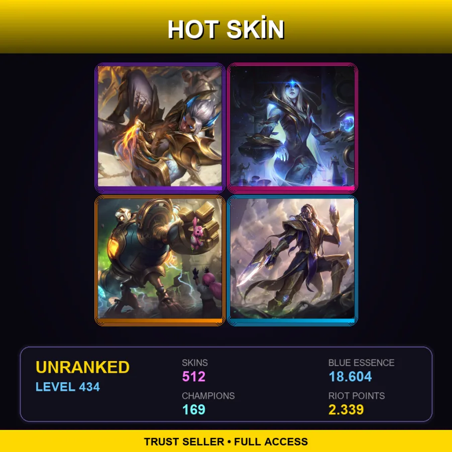 SG | Lv434 | Unranked | 512 Skin | 169 Champ