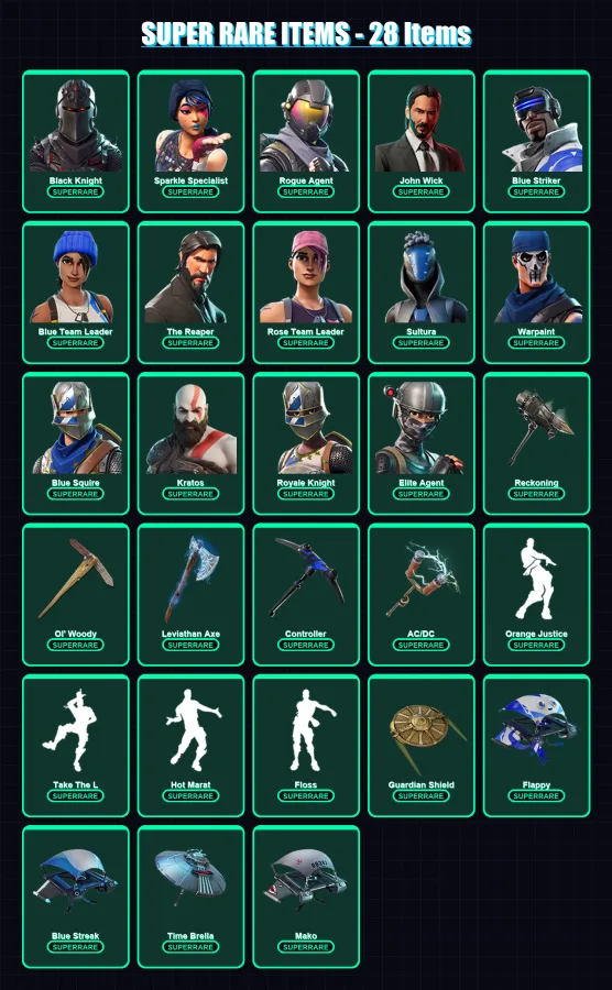 [PC/XBOX/PSN] | Black Knight | Sparkle Specialist | Rogue Agent | John Wick | Blue Striker | 82 skin | 79 pickaxe | 66 emote | 77 glider | Lv1075 — Fortnite account