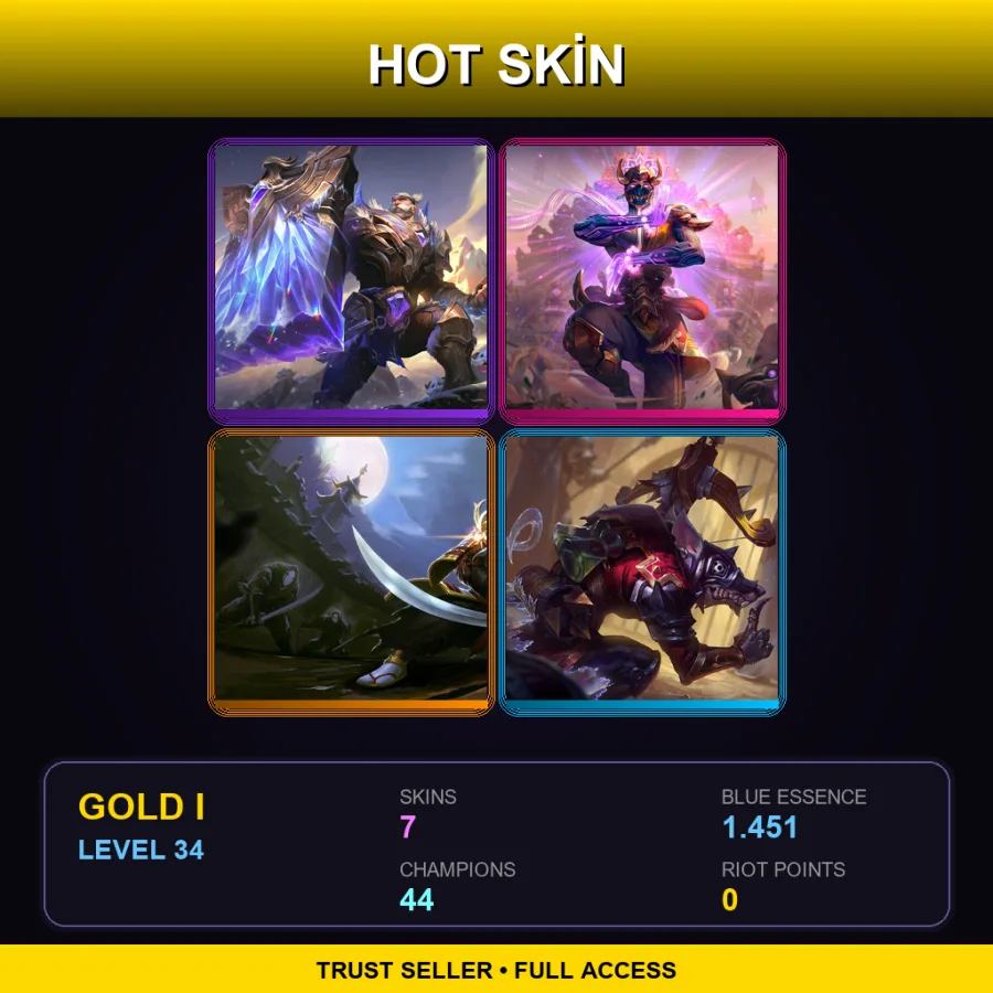 EUW | Lv34 | Gold I | 7 Skin | 44 Champ — LoL account