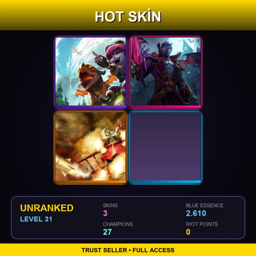 EUW | Lv31 | Unranked | 3 Skin | 27 Champ — LoL account