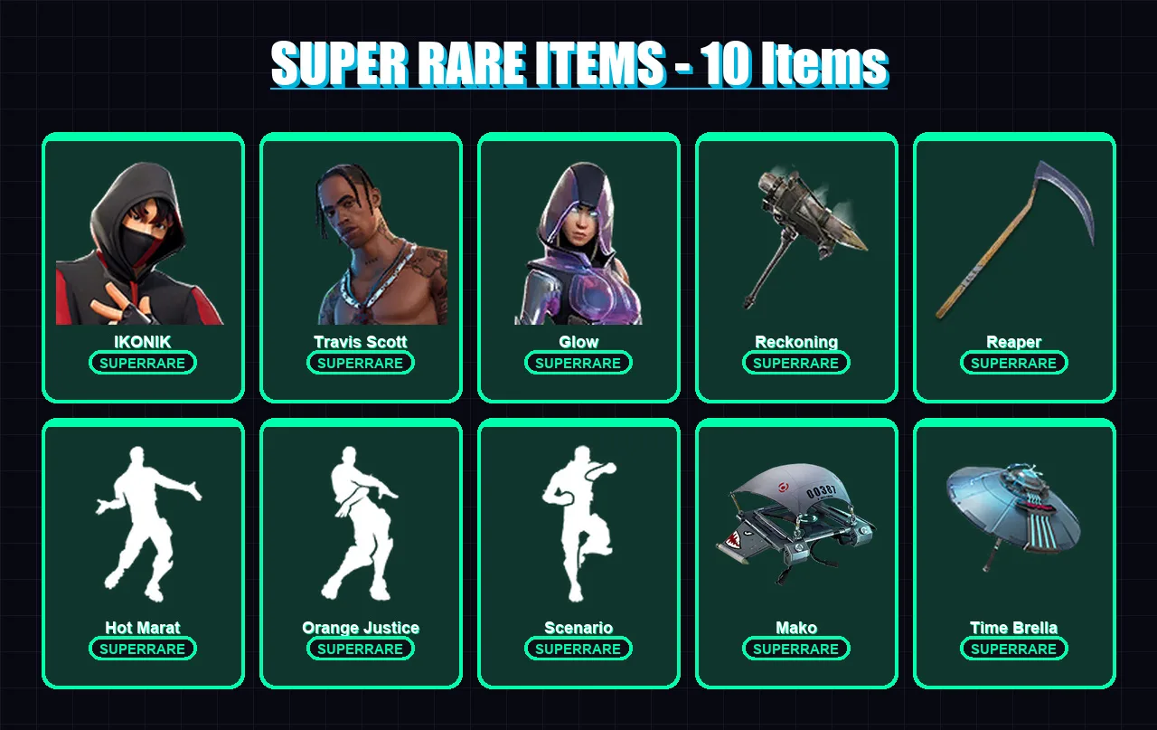 [PC] | IKONIK | Travis Scott | Glow | Luxe | Hybrid | 150 skin | 107 pickaxe | 112 emote | 105 glider | Lv1852
