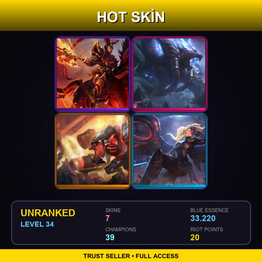 SG | Lv34 | Unranked | 7 Skin | 39 Champ — LoL account