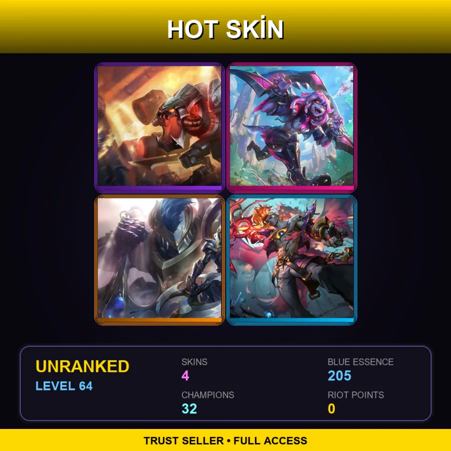 LAN | Lv64 | Unranked | 4 Skin | 32 Champ — LoL account