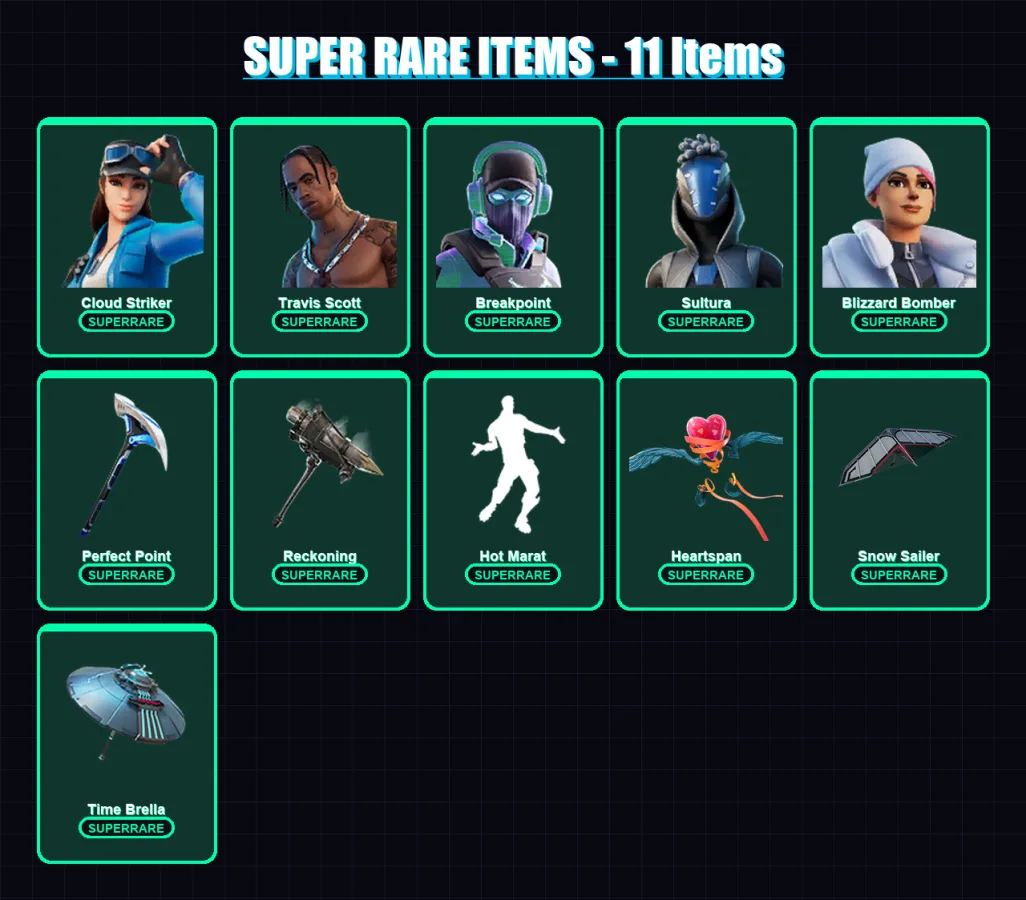 [PC/XBOX] | Cloud Striker | Travis Scott | Breakpoint | Sultura | Blizzard Bomber | 190 skin | 172 pickaxe | 197 emote | 166 glider | Lv2620