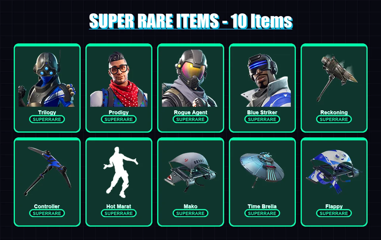[PC/XBOX] | Trilogy | Prodigy | Rogue Agent | Blue Striker | Lynx | 24 skin | 36 pickaxe | 46 emote | 46 glider | Lv855