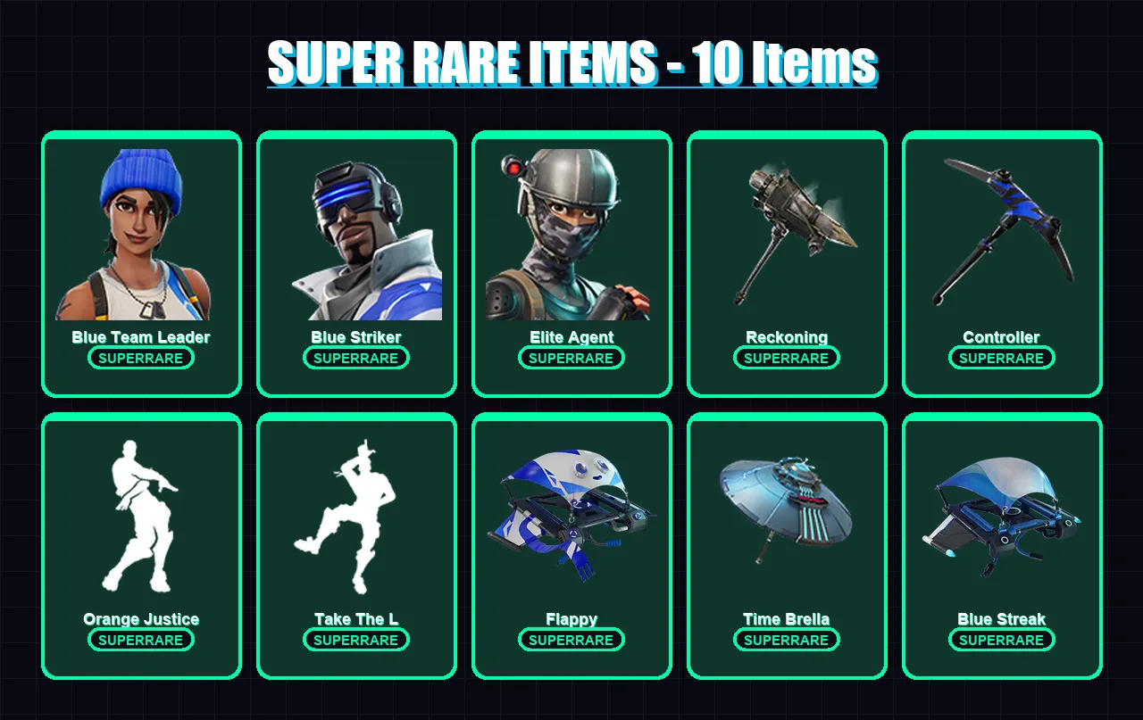 [PS4/PS5/XBOX/PC] | Blue Team Leader | Blue Striker | Elite Agent | Valor | Malik | 62 skin | 68 pickaxe | 64 emote | 69 glider | Lv849