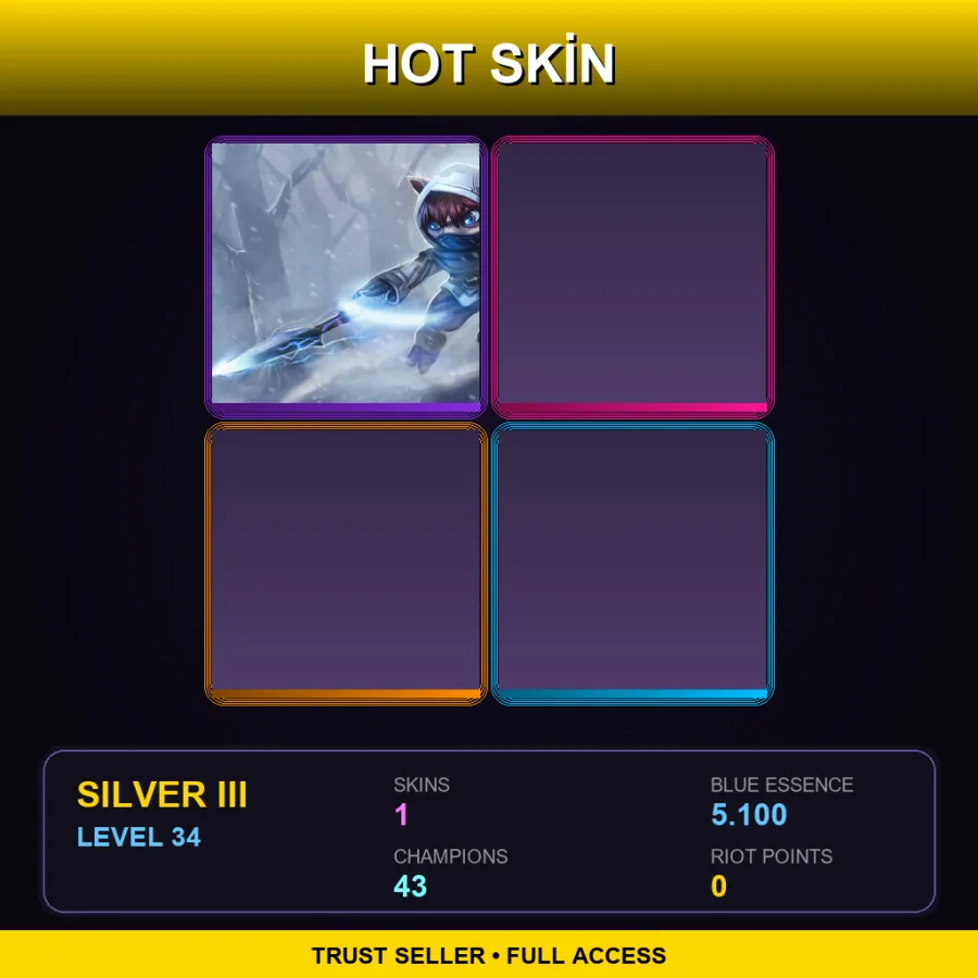 EUNE | Lv34 | Silver III | 1 Skin | 43 Champ — LoL account