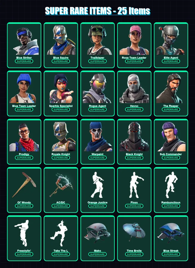 [PS4/PS5/XBOX/PC] | Blue Striker | Blue Squire | Trailblazer | Rose Team Leader | Elite Agent | 82 skin | 82 pickaxe | 87 emote | 79 glider | Lv1080