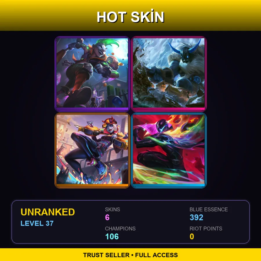 VN | Lv37 | Unranked | 6 Skin | 106 Champ — LoL account