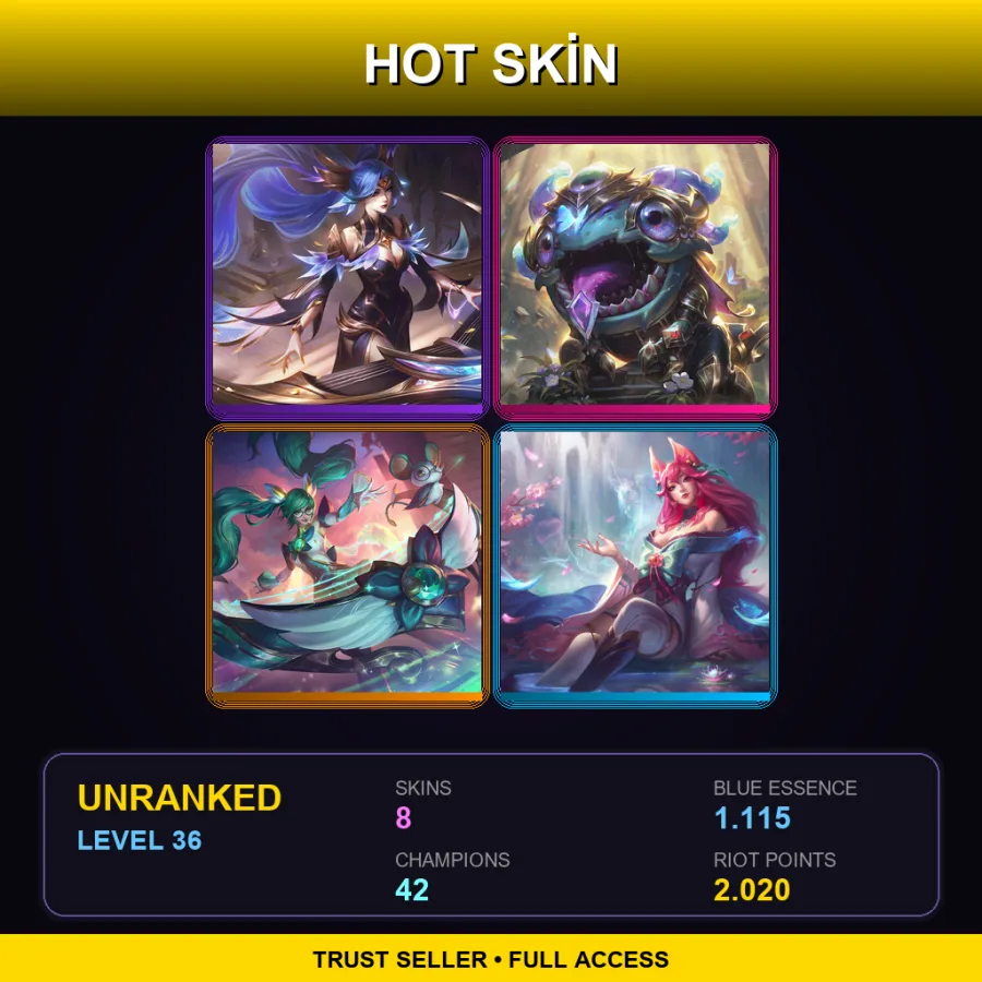 EUW | Lv36 | Unranked | 8 Skin | 42 Champ — LoL account