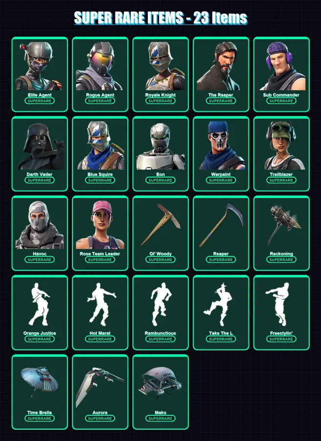 [PC/PSN] | Elite Agent | Rogue Agent | Royale Knight | The Reaper | Sub Commander | 124 skin | 81 pickaxe | 103 emote | 74 glider | Lv923 — Fortnite account