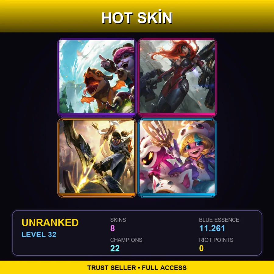 EUW | Lv32 | Unranked | 8 Skin | 22 Champ