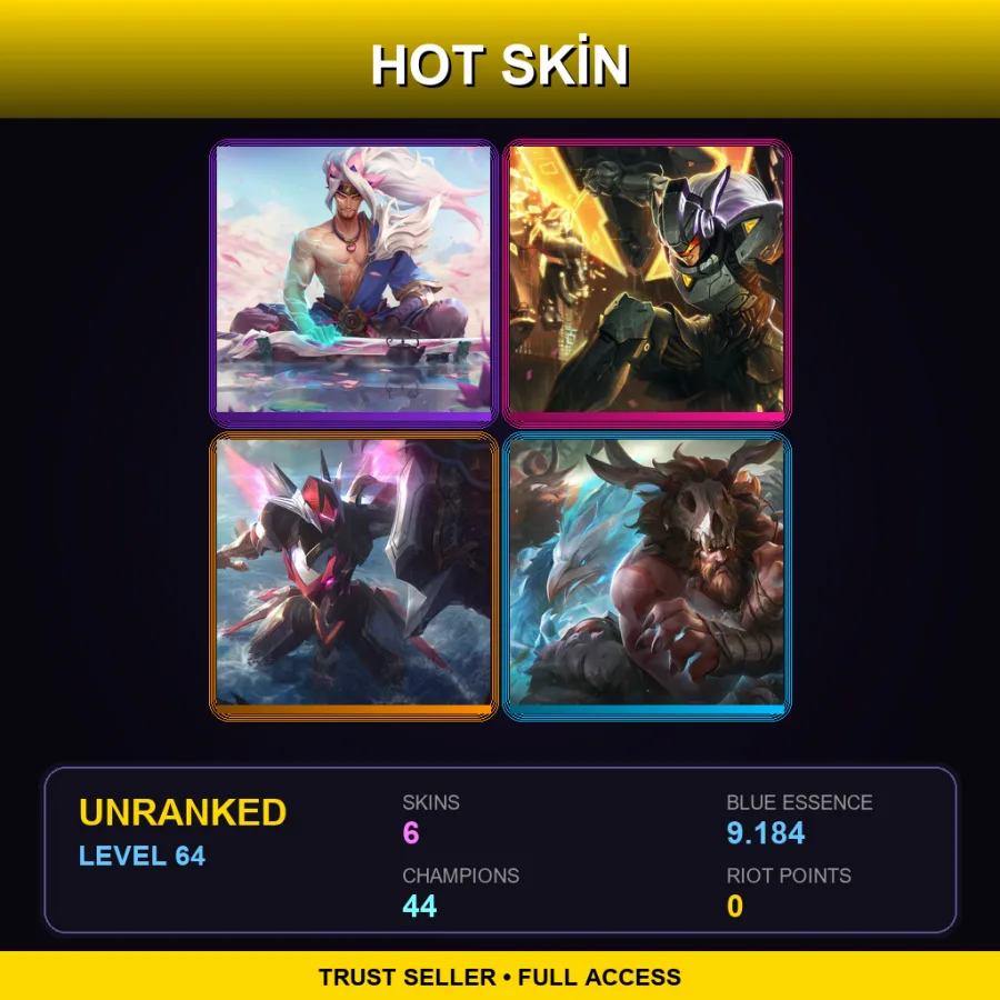 LAS | Lv64 | Unranked | 6 Skin | 44 Champ — LoL account