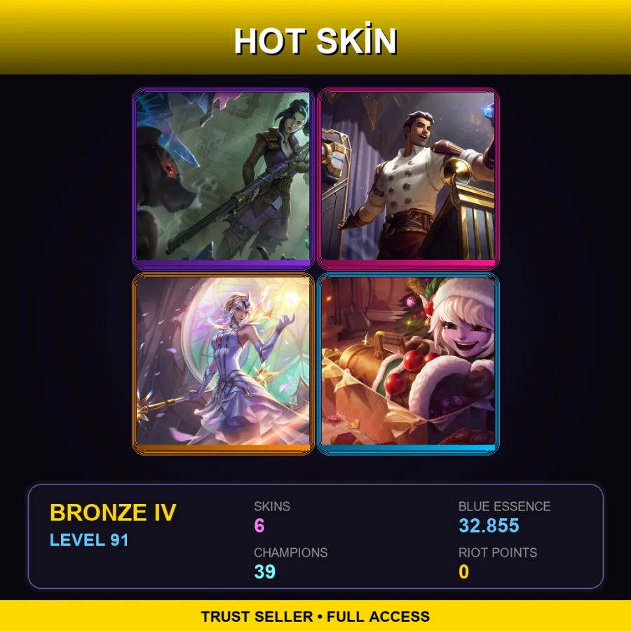 EUW | Lv91 | Bronze IV | 6 Skin | 39 Champ