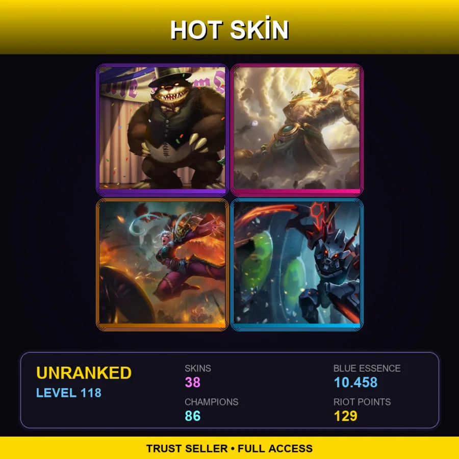 EUW | Lv118 | Unranked | 38 Skin | 86 Champ — LoL account