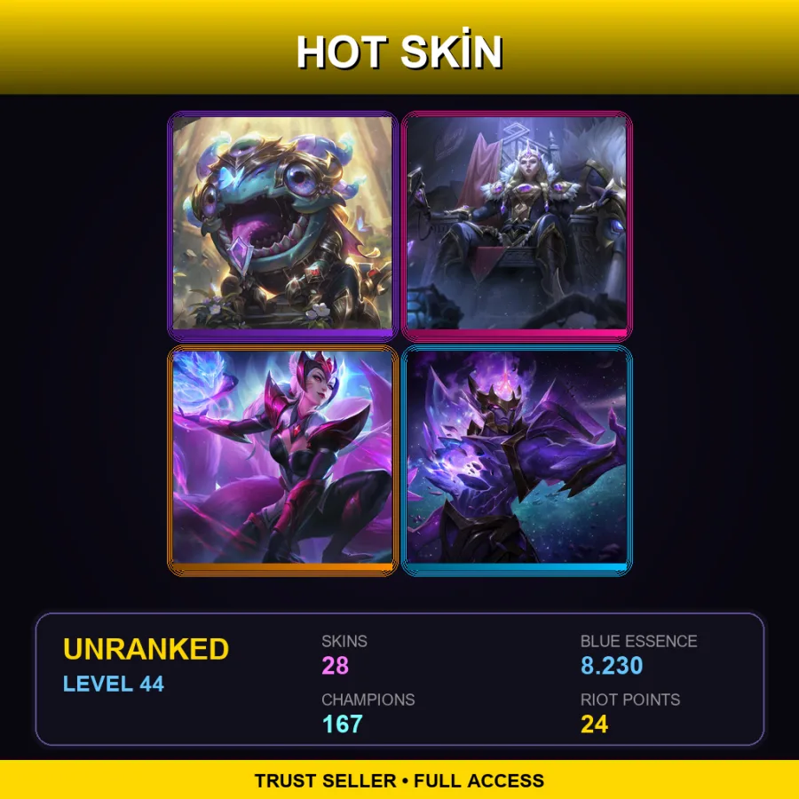 VN | Lv44 | Unranked | 28 Skin | 167 Champ — LoL account
