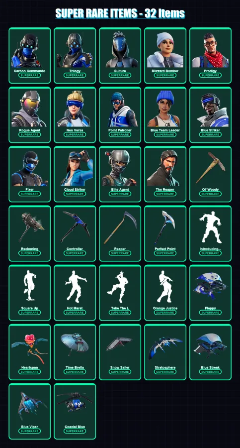 [PS4/PS5/XBOX/PC] | Carbon Commando | Trilogy | Sultura | Blizzard Bomber | Prodigy | 177 skin | 203 pickaxe | 180 emote | 158 glider | Lv1872