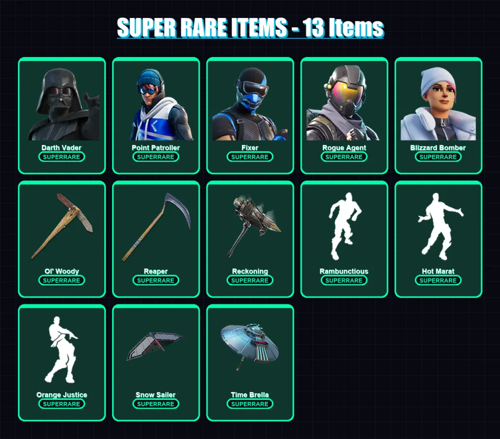 [PS4/PS5/XBOX/PC] | Darth Vader | Point Patroller | Fixer | Rogue Agent | Blizzard Bomber | 94 skin | 109 pickaxe | 95 emote | 101 glider | Lv1371