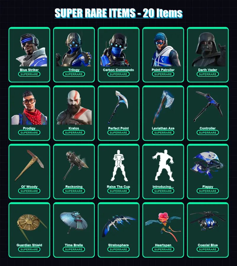 [PC/XBOX] | Blue Striker | Trilogy | Carbon Commando | Point Patroller | Darth Vader | 146 skin | 140 pickaxe | 118 emote | 149 glider | Lv1931