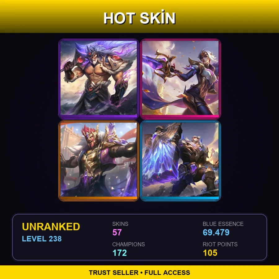 EUNE | Lv238 | Unranked | 57 Skin | 172 Champ — LoL account