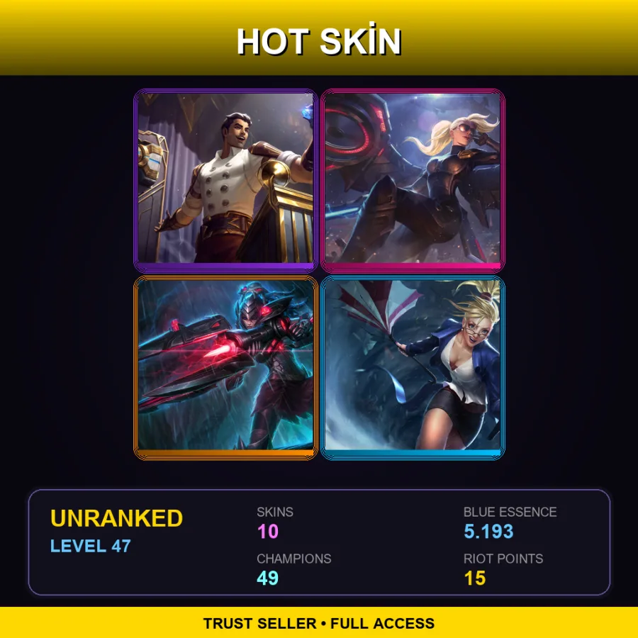 LAS | Lv47 | Unranked | 10 Skin | 49 Champ — LoL account