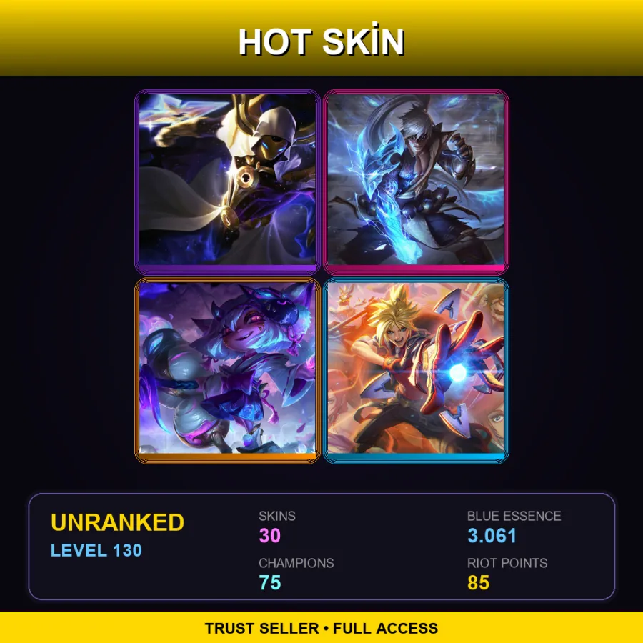 LAS | Lv130 | Unranked | 30 Skin | 75 Champ — LoL account