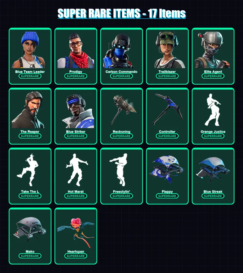 [PC/XBOX] | Blue Team Leader | Prodigy | Carbon Commando | Trailblazer | Elite Agent | 40 skin | 26 pickaxe | 46 emote | 39 glider | Lv507
