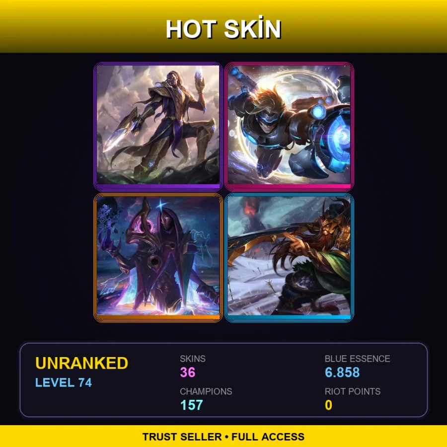 SG | Lv74 | Unranked | 36 Skin | 157 Champ — LoL account