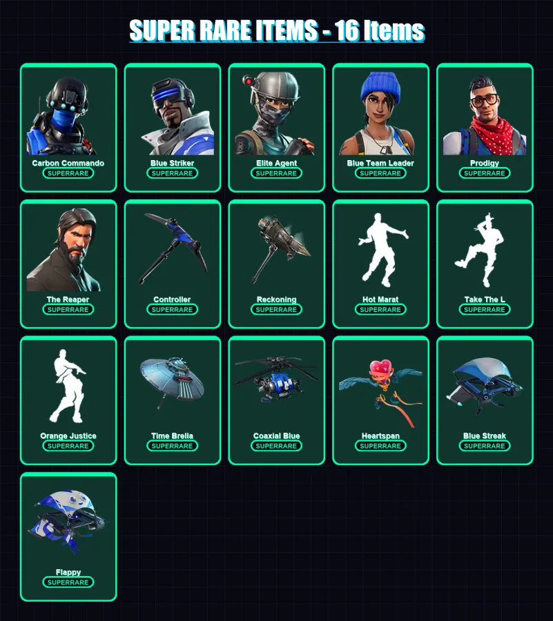 [PC/XBOX] | Carbon Commando | Blue Striker | Elite Agent | Blue Team Leader | Prodigy | 51 skin | 39 pickaxe | 61 emote | 51 glider | Lv760