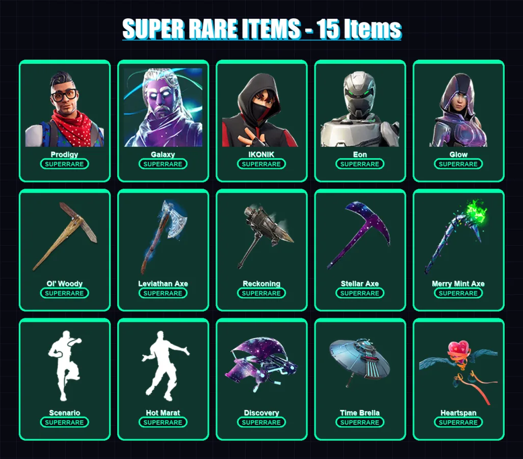 [SWITCH/XBOX/PSN/PC] | Prodigy | Galaxy | IKONIK | Eon | Glow | 224 skin | 257 pickaxe | 182 emote | 201 glider | Lv4496