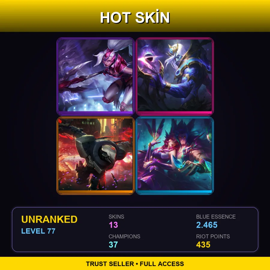 EUW | Lv77 | Unranked | 13 Skin | 37 Champ — LoL account