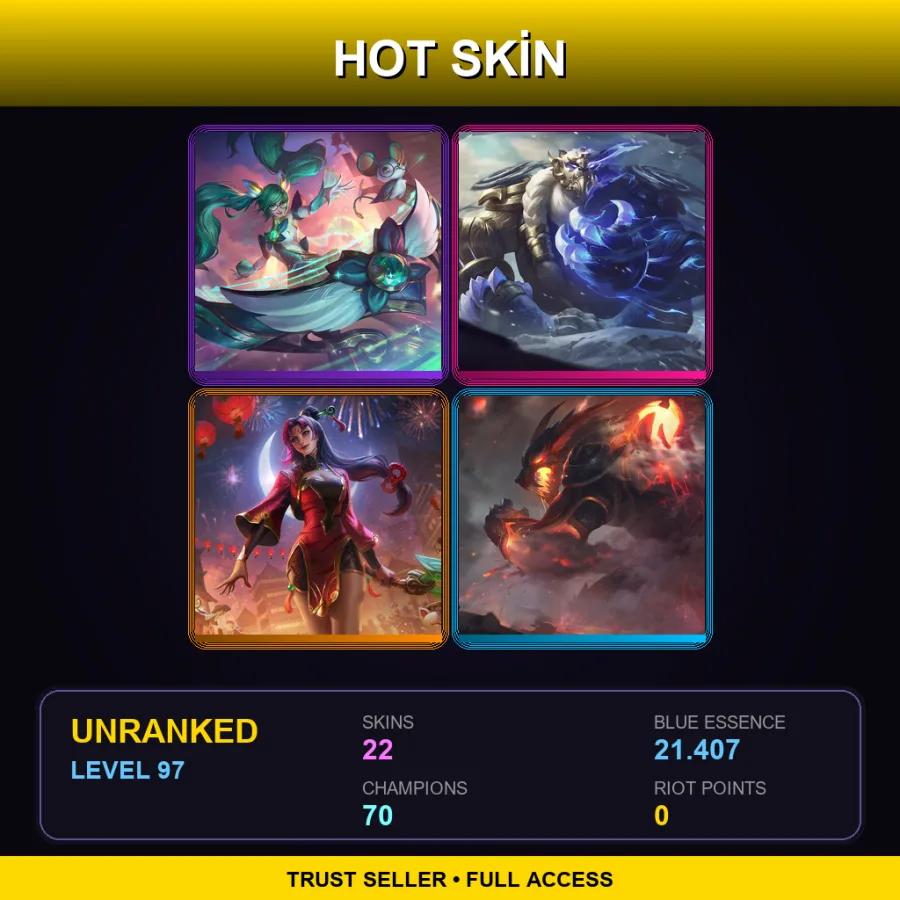 LAN | Lv97 | Unranked | 22 Skin | 70 Champ — LoL account