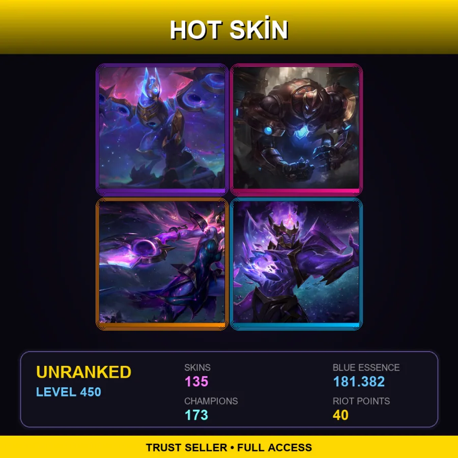 EUW | Lv450 | Unranked | 135 Skin | 173 Champ