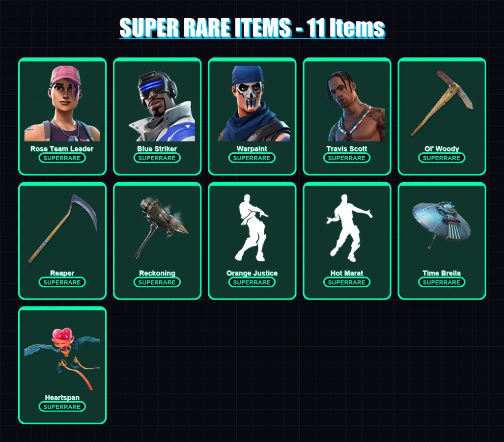 [PC/XBOX] | Rose Team Leader | Blue Striker | Warpaint | Travis Scott | Nezumi | 116 skin | 104 pickaxe | 106 emote | 114 glider | Lv1636