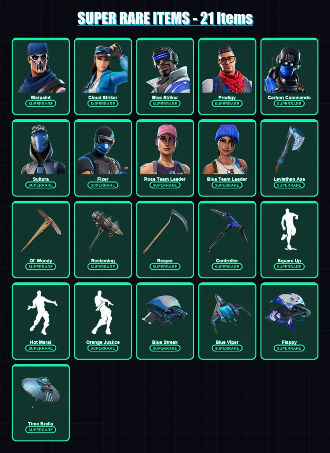 [PC/XBOX] | Warpaint | Cloud Striker | Blue Striker | Prodigy | Carbon Commando | 150 skin | 193 pickaxe | 165 emote | 169 glider | Lv2659