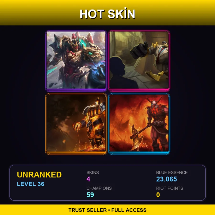 VN | Lv36 | Unranked | 4 Skin | 59 Champ — LoL account