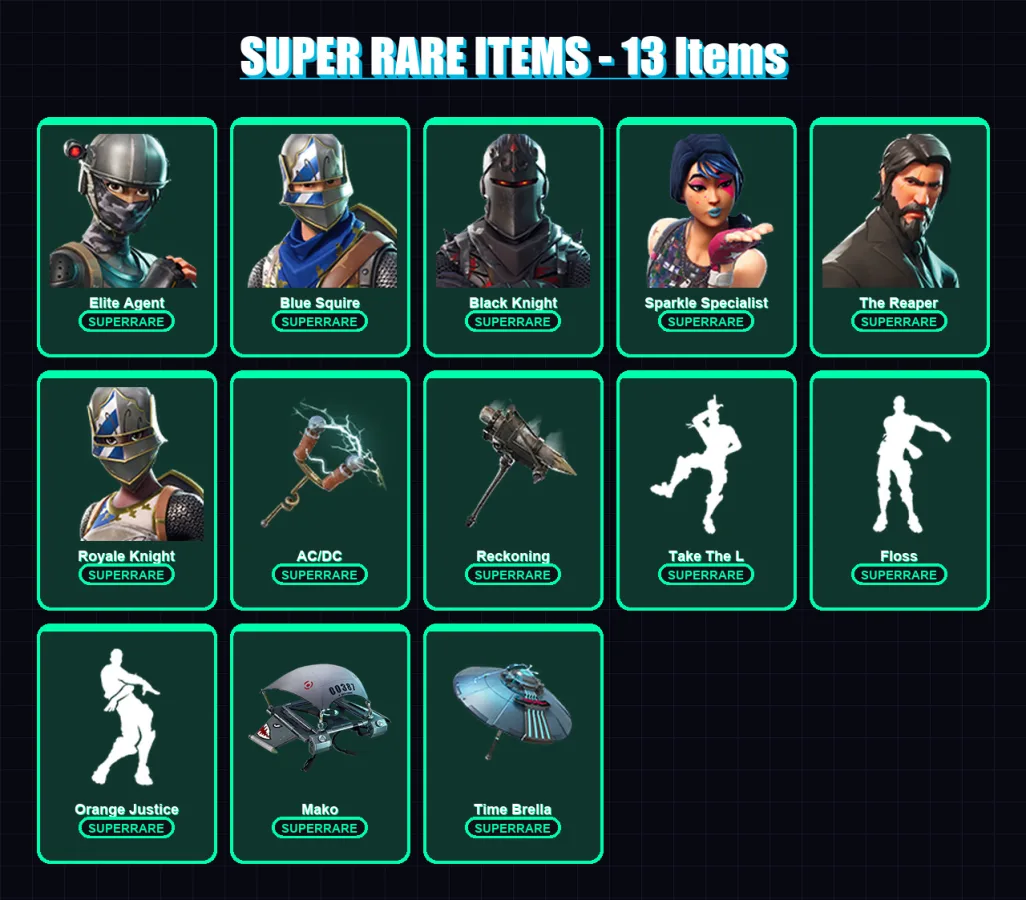 [PS4/PS5/XBOX/PC] | Elite Agent | Blue Squire | Black Knight | Sparkle Specialist | The Reaper | 36 skin | 39 pickaxe | 48 emote | 47 glider | Lv534