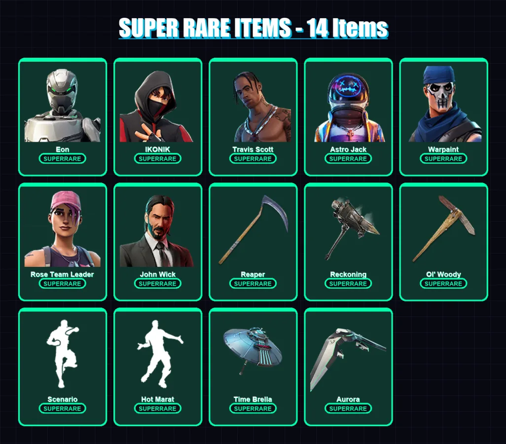 [PC/XBOX/PSN] | Eon | IKONIK | Travis Scott | Astro Jack | Warpaint | 164 skin | 209 pickaxe | 230 emote | 170 glider | Lv2987