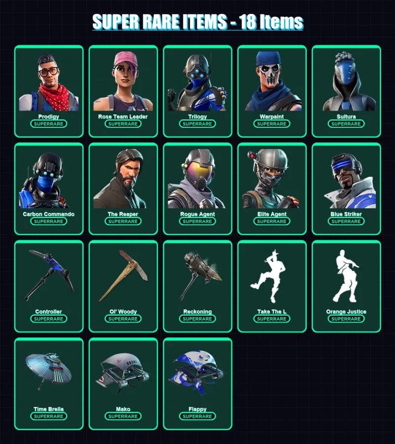 [PS4/PS5/XBOX/PC] | Prodigy | Rose Team Leader | Trilogy | Warpaint | Sultura | 96 skin | 90 pickaxe | 111 emote | 93 glider | Lv1463