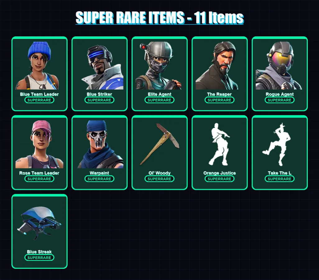 [PS4/PS5/XBOX/PC] | Blue Team Leader | Blue Striker | Elite Agent | The Reaper | Rogue Agent | 43 skin | 28 pickaxe | 42 emote | 31 glider | Lv397