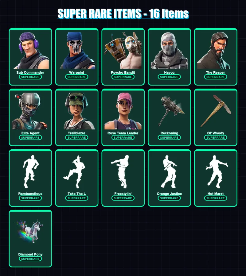 [PC/XBOX/PSN] | Sub Commander | Warpaint | Psycho Bandit | Havoc | The Reaper | 66 skin | 43 pickaxe | 72 emote | 58 glider | Lv770