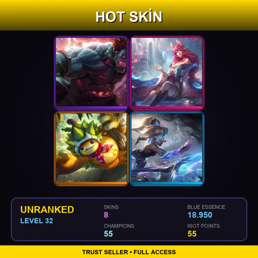 LAN | Lv32 | Unranked | 8 Skin | 55 Champ — LoL account